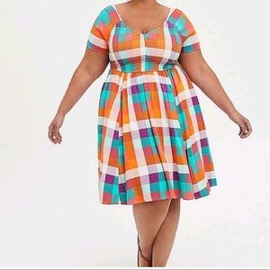 Torrid smocked orange plaid dress size 0